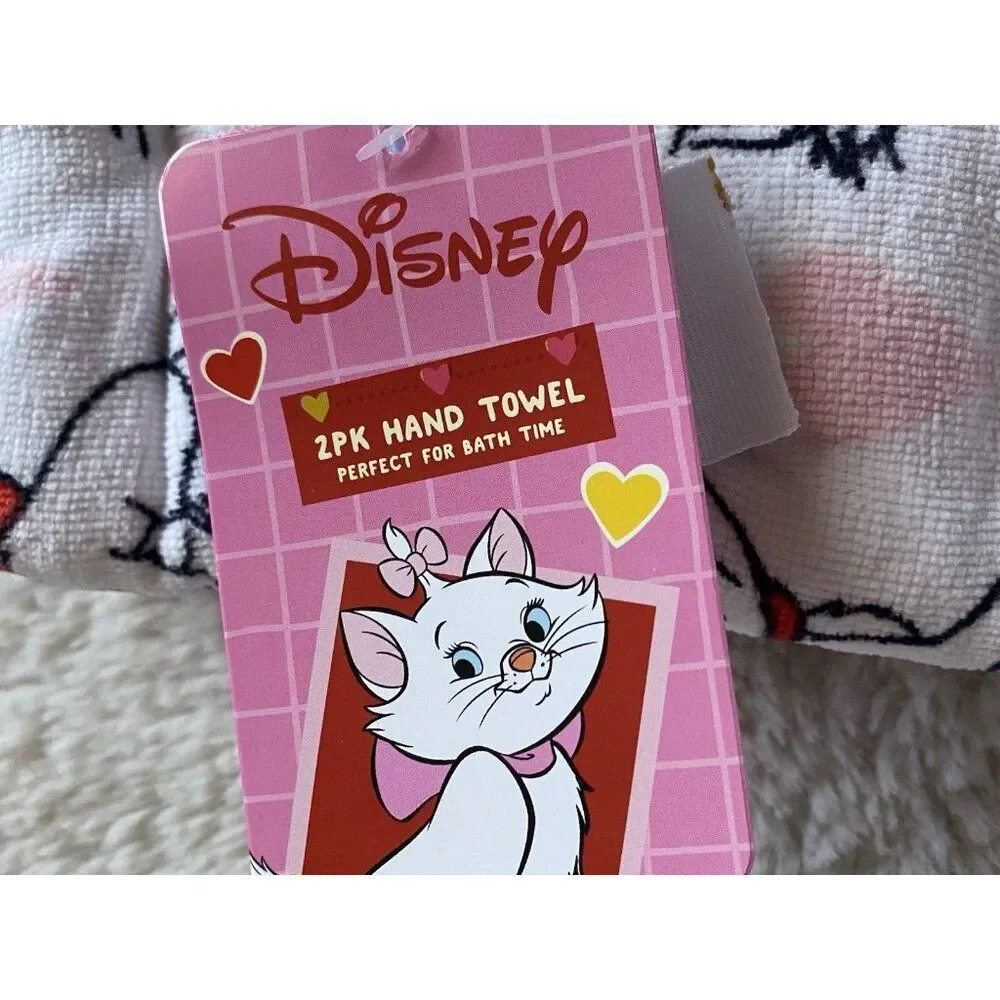 2 Pack Disney The Aristocats MARIE Valentines Hearts‎ Bath Hand Towels 16 X 26”